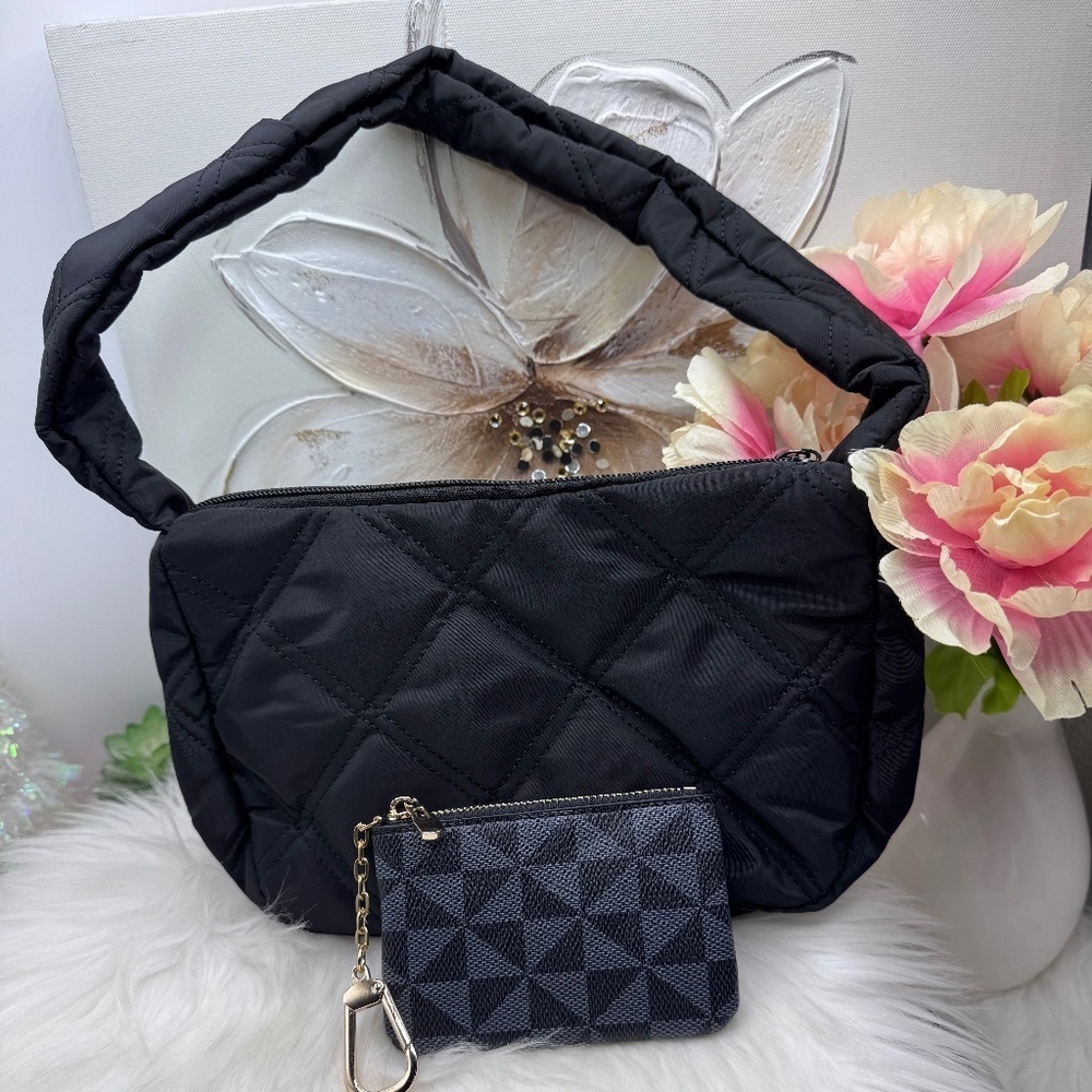 The Errands Grab & Go Quilted Nylon Handbag w/ card zipper wallet